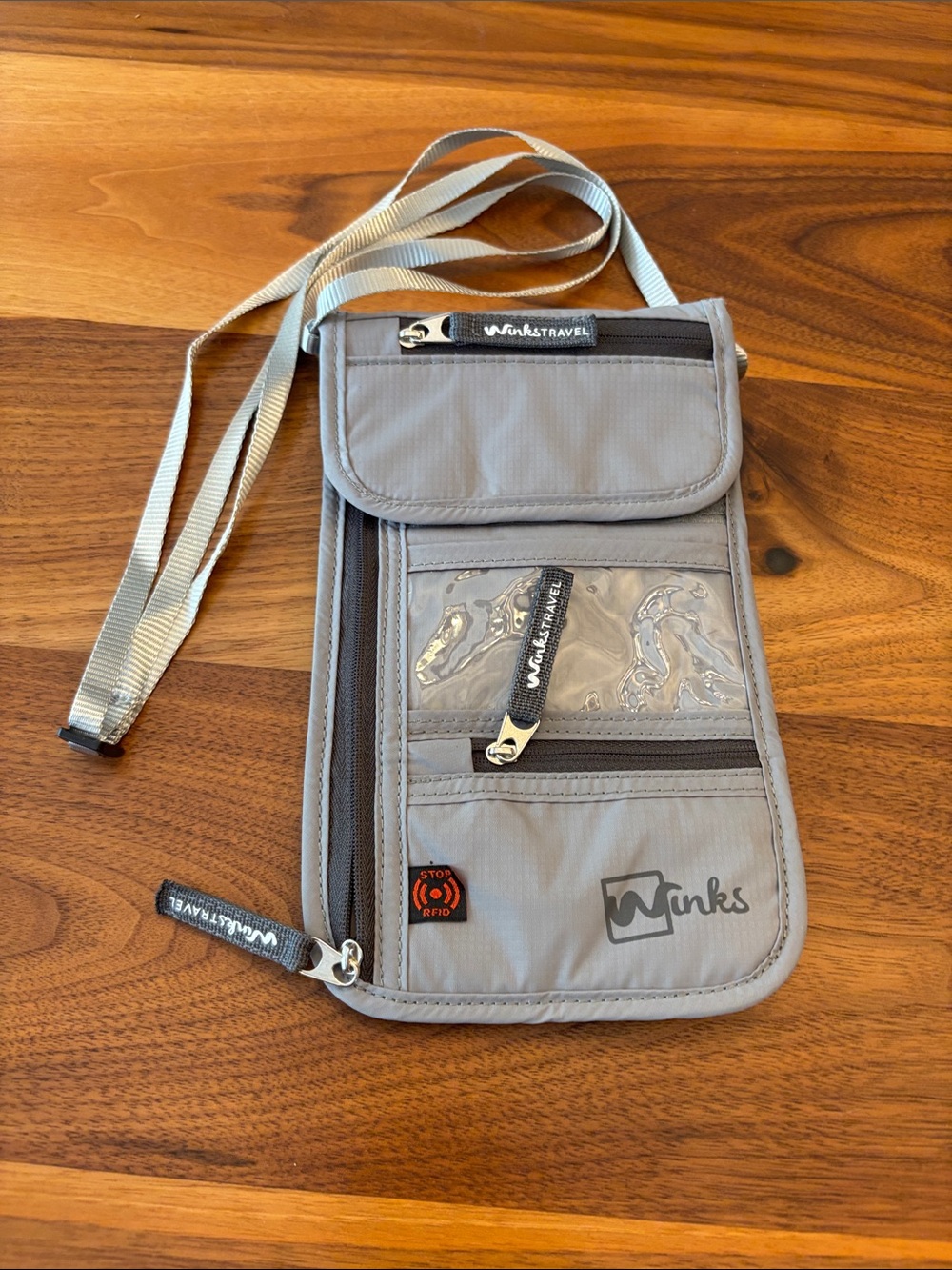 Winks Gray Crossbody RFID Travel Event Purse Passport Pouch
